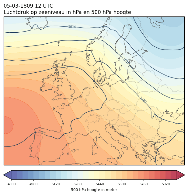 Weerkaart van 5 maart 1809 om 12 UTC