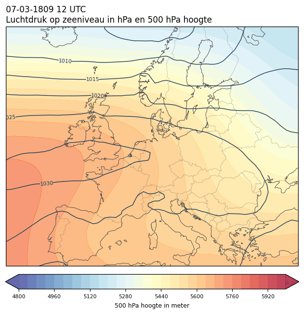 Weerkaart van 7 maart 1809 om 12 UTC