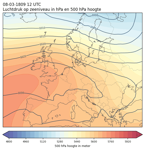 Weerkaart van 8 maart 1809 om 12 UTC