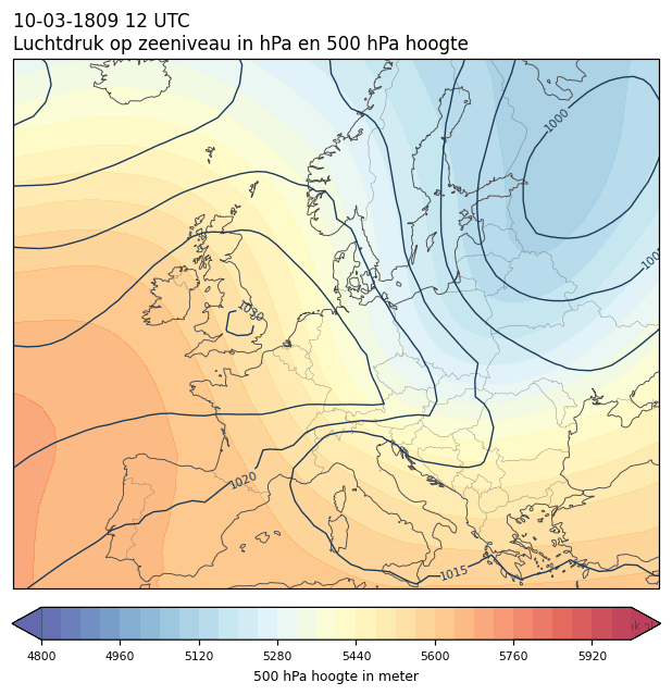 Weerkaart van 10 maart 1809 om 12 UTC