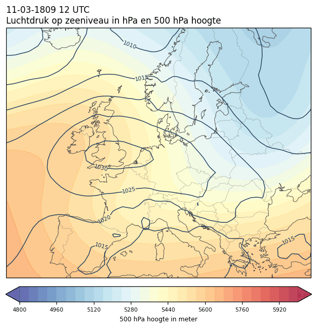 Weerkaart van 11 maart 1809 om 12 UTC