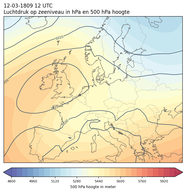 Weerkaart van 12 maart 1809 om 12 UTC