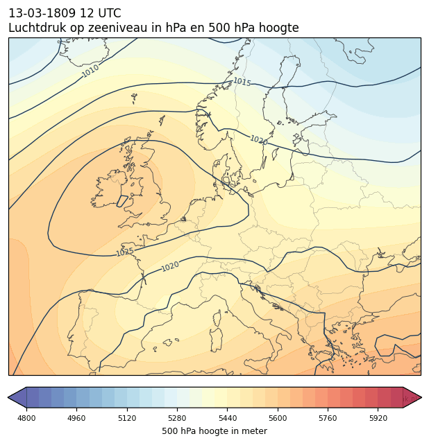 Weerkaart van 13 maart 1809 om 12 UTC