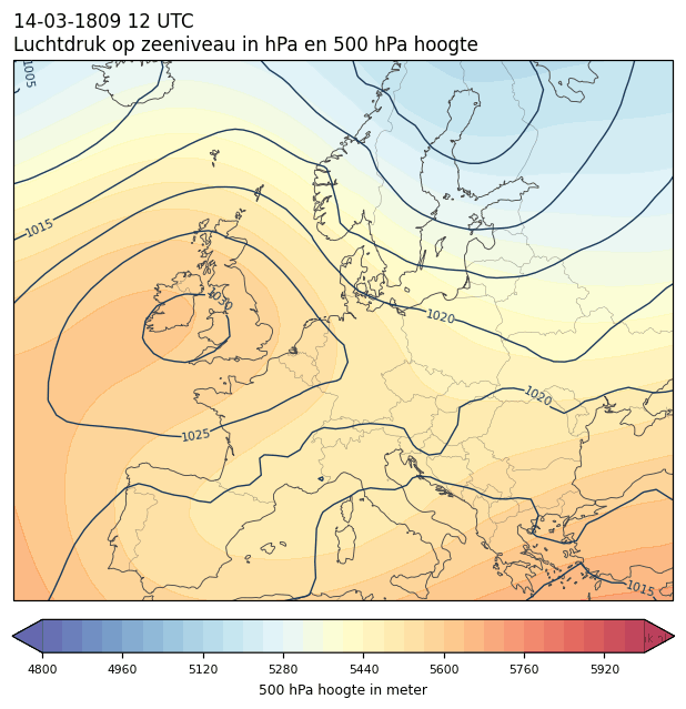 Weerkaart van 14 maart 1809 om 12 UTC
