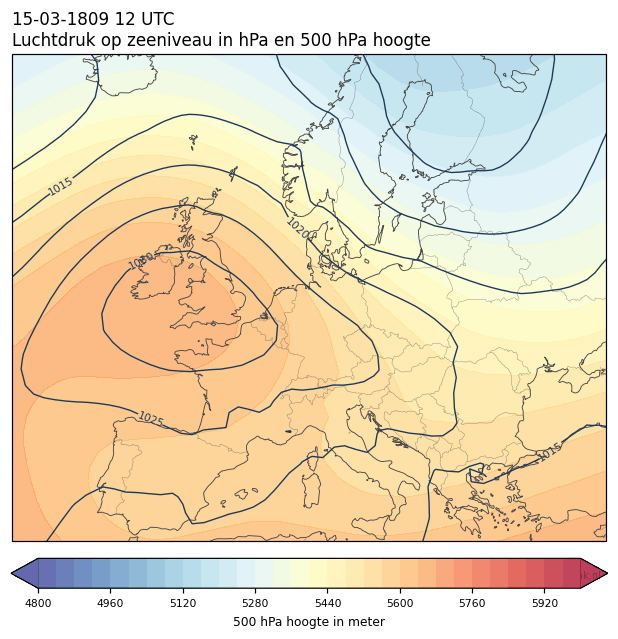 Weerkaart van 15 maart 1809 om 12 UTC