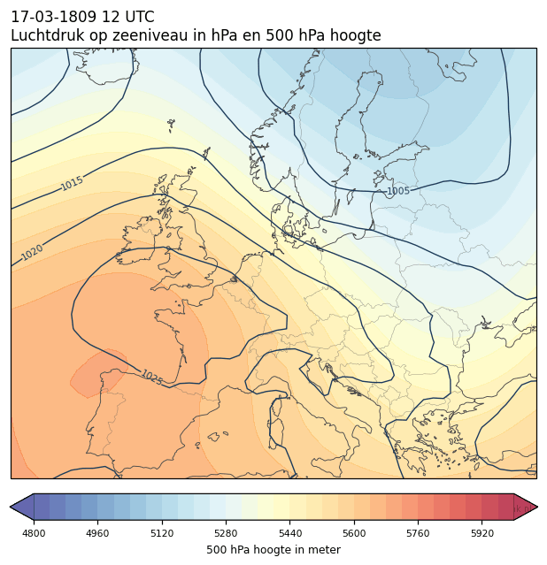Weerkaart van 17 maart 1809 om 12 UTC