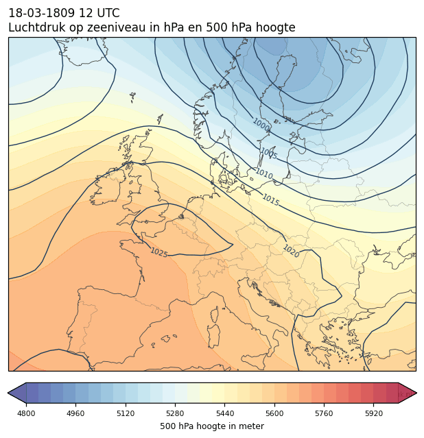 Weerkaart van 18 maart 1809 om 12 UTC