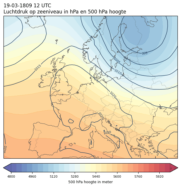Weerkaart van 19 maart 1809 om 12 UTC