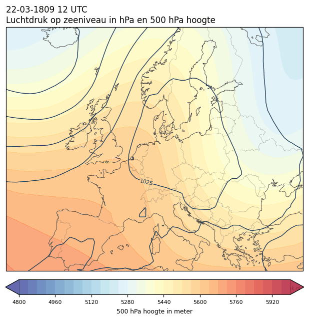 Weerkaart van 22 maart 1809 om 12 UTC