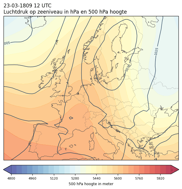 Weerkaart van 23 maart 1809 om 12 UTC