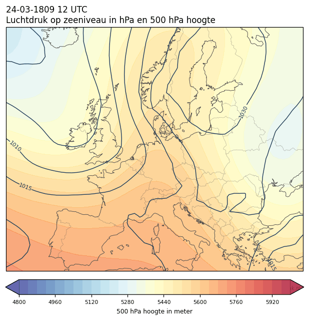 Weerkaart van 24 maart 1809 om 12 UTC