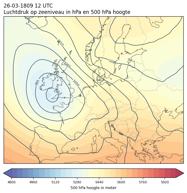 Weerkaart van 26 maart 1809 om 12 UTC