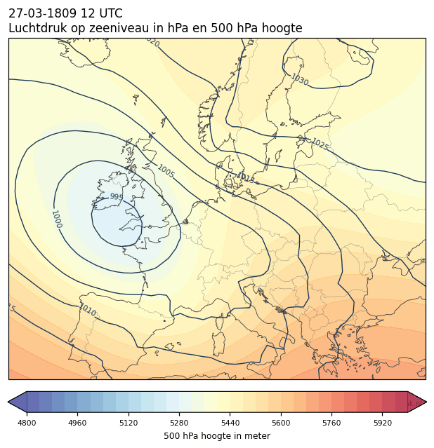 Weerkaart van 27 maart 1809 om 12 UTC