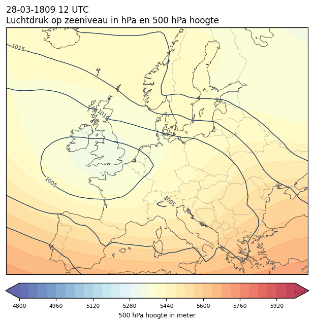 Weerkaart van 28 maart 1809 om 12 UTC