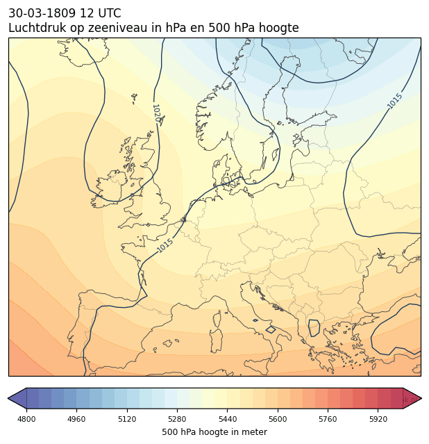 Weerkaart van 30 maart 1809 om 12 UTC