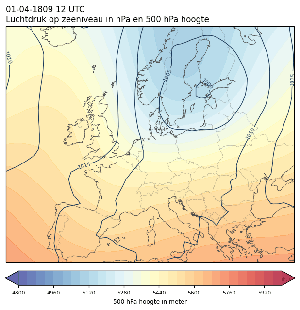 Weerkaart van 1 april 1809 om 12 UTC