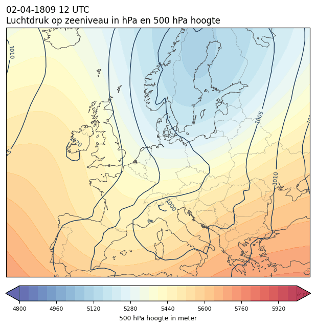 Weerkaart van 2 april 1809 om 12 UTC