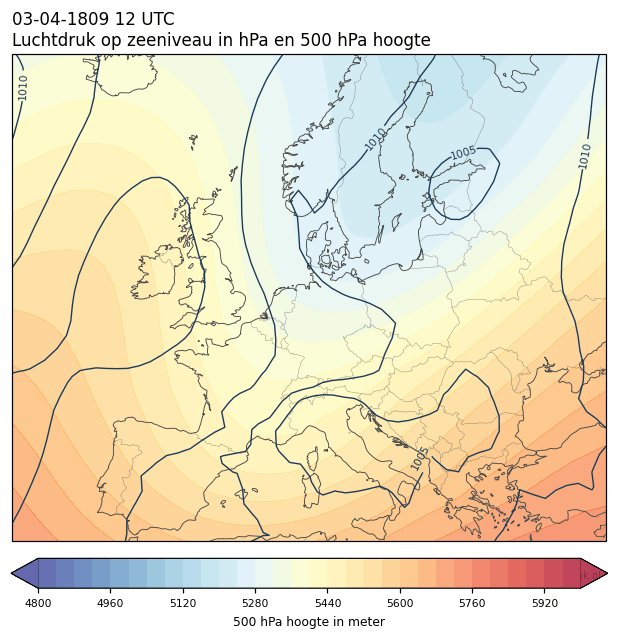 Weerkaart van 3 april 1809 om 12 UTC