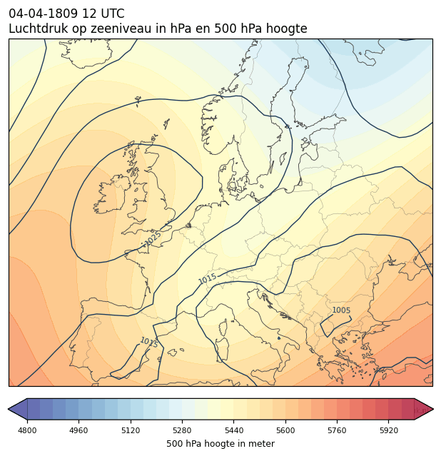 Weerkaart van 4 april 1809 om 12 UTC