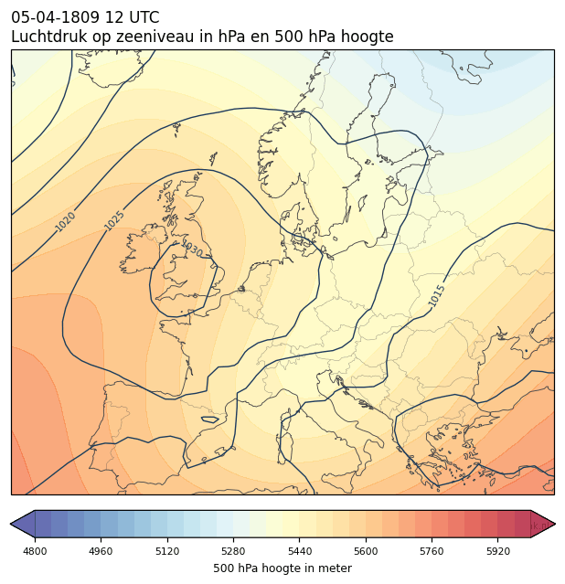 Weerkaart van 5 april 1809 om 12 UTC