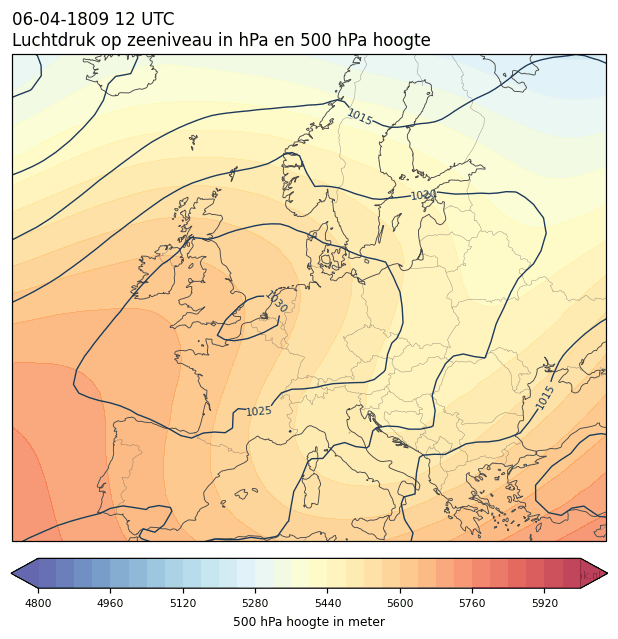 Weerkaart van 6 april 1809 om 12 UTC