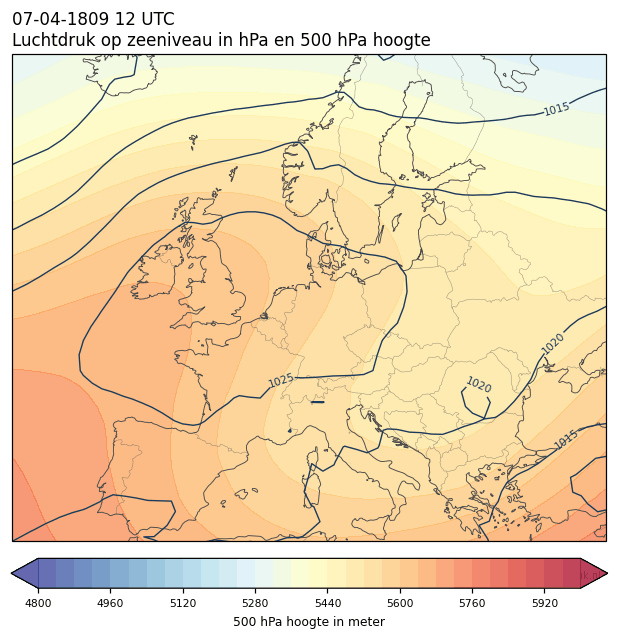 Weerkaart van 7 april 1809 om 12 UTC