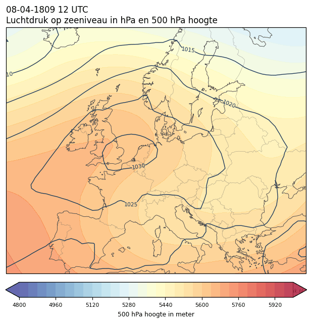 Weerkaart van 8 april 1809 om 12 UTC