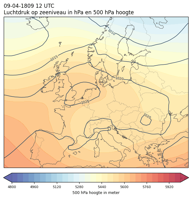 Weerkaart van 9 april 1809 om 12 UTC