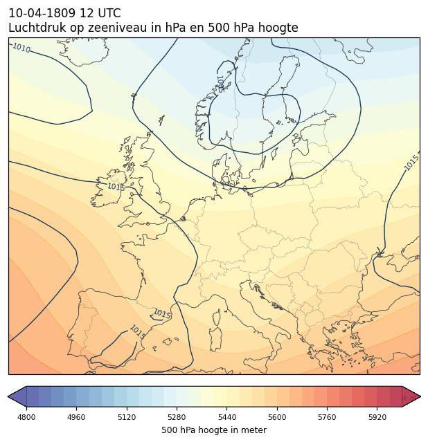 Weerkaart van 10 april 1809 om 12 UTC