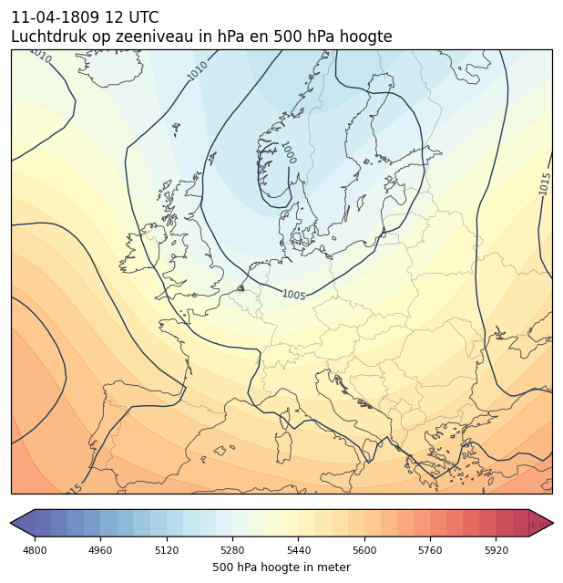 Weerkaart van 11 april 1809 om 12 UTC
