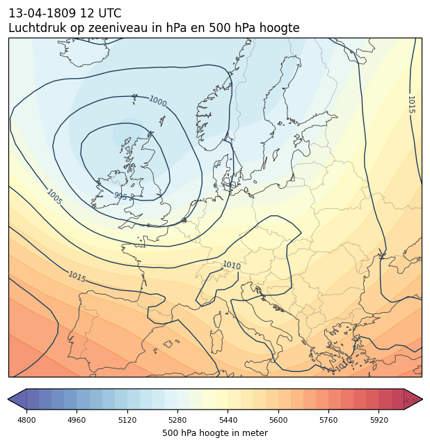 Weerkaart van 13 april 1809 om 12 UTC