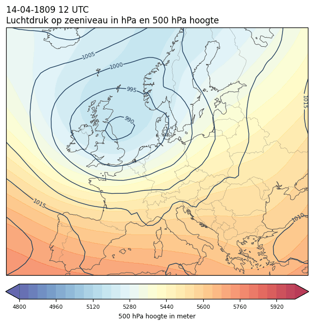 Weerkaart van 14 april 1809 om 12 UTC