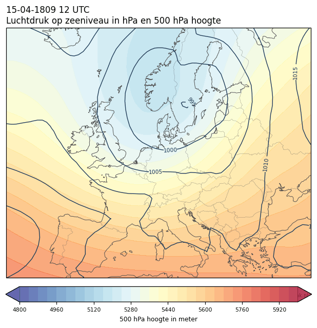 Weerkaart van 15 april 1809 om 12 UTC