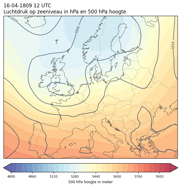 Weerkaart van 16 april 1809 om 12 UTC