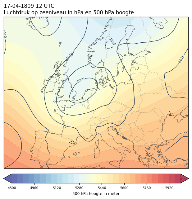 Weerkaart van 17 april 1809 om 12 UTC