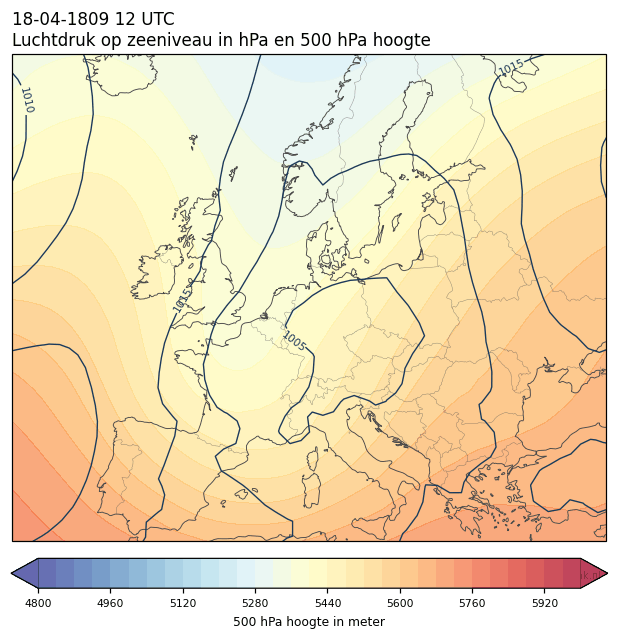 Weerkaart van 18 april 1809 om 12 UTC
