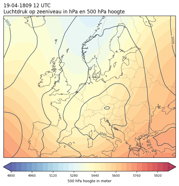 Weerkaart van 19 april 1809 om 12 UTC