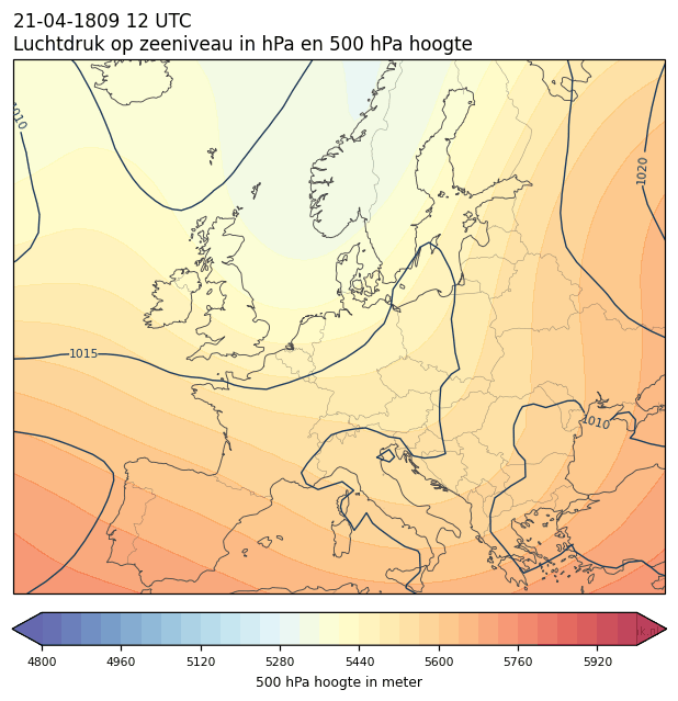 Weerkaart van 21 april 1809 om 12 UTC
