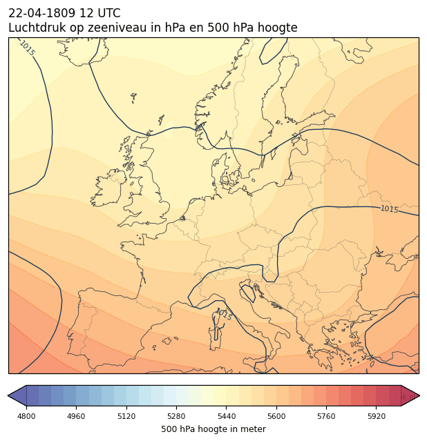 Weerkaart van 22 april 1809 om 12 UTC
