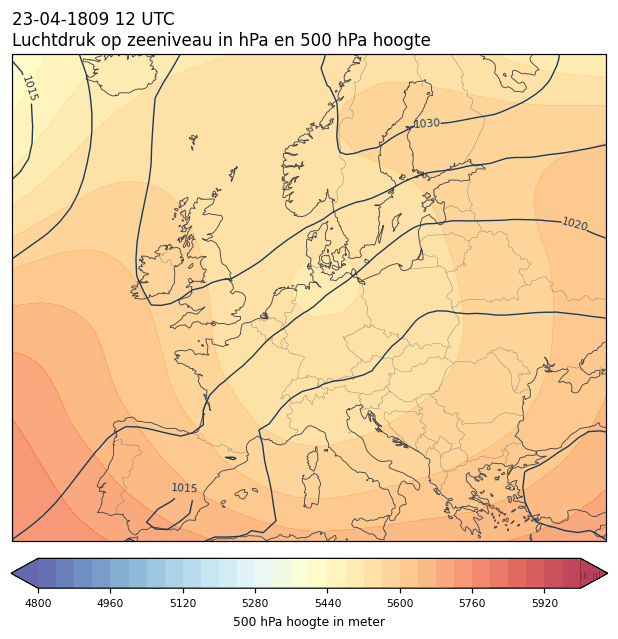 Weerkaart van 23 april 1809 om 12 UTC