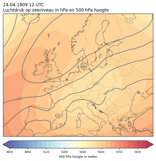 Weerkaart van 24 april 1809 om 12 UTC