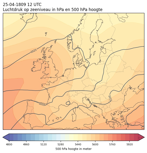 Weerkaart van 25 april 1809 om 12 UTC