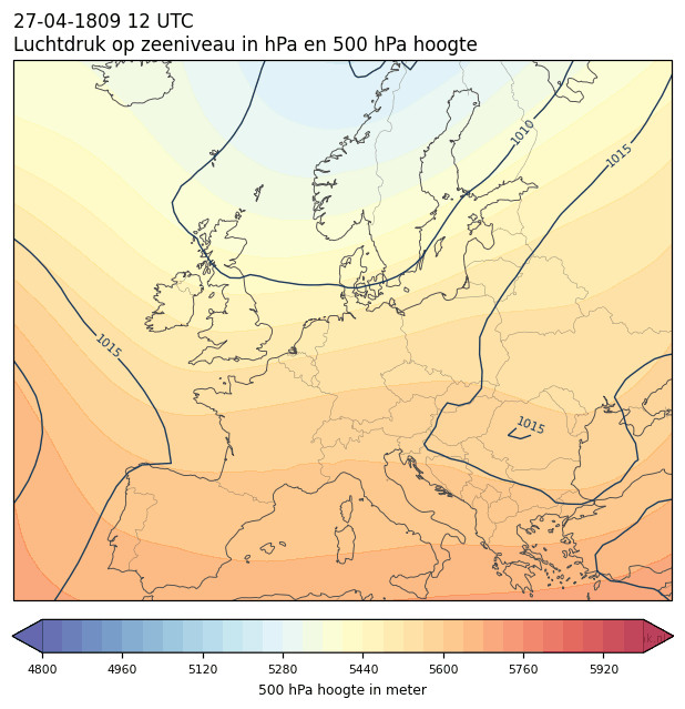 Weerkaart van 27 april 1809 om 12 UTC