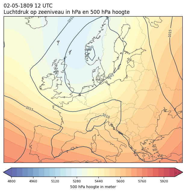 Weerkaart van 2 mei 1809 om 12 UTC