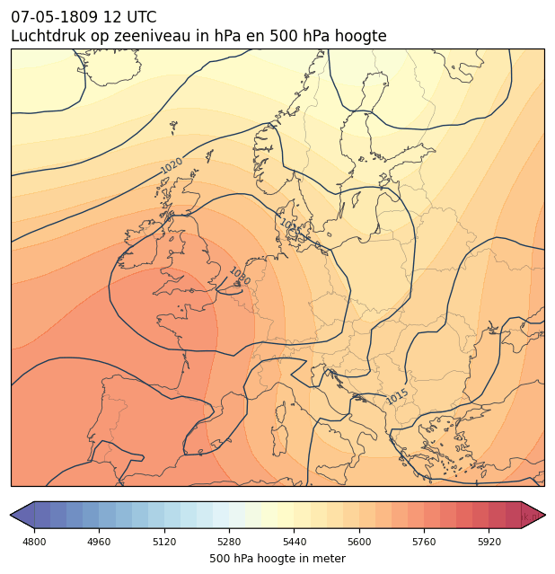 Weerkaart van 7 mei 1809 om 12 UTC
