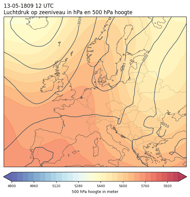 Weerkaart van 13 mei 1809 om 12 UTC