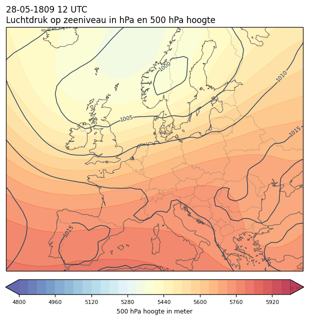 Weerkaart van 28 mei 1809 om 12 UTC