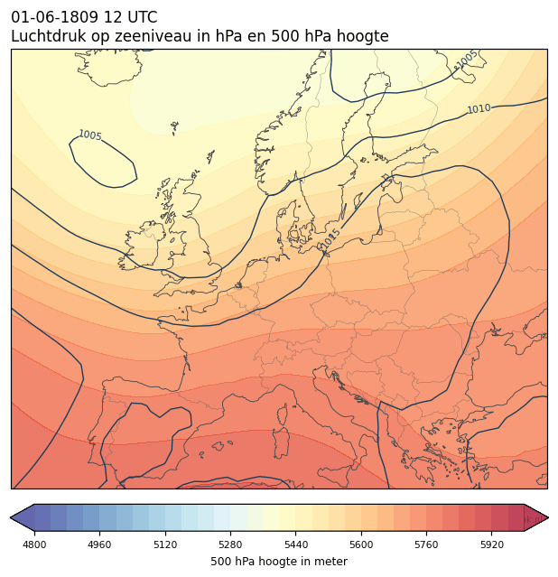 Weerkaart van 1 juni 1809 om 12 UTC