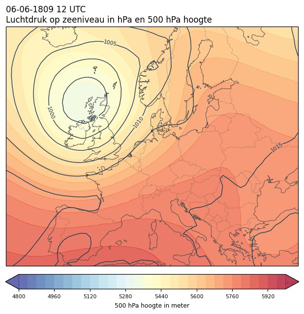 Weerkaart van 6 juni 1809 om 12 UTC