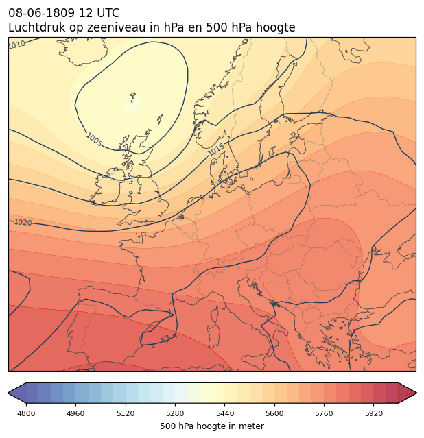 Weerkaart van 8 juni 1809 om 12 UTC